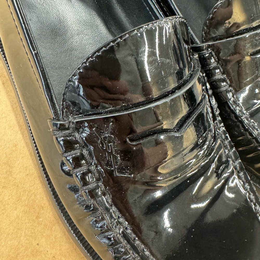 Saint Laurent Black Patent Leather Penny Loafers - Picture 2 of 11